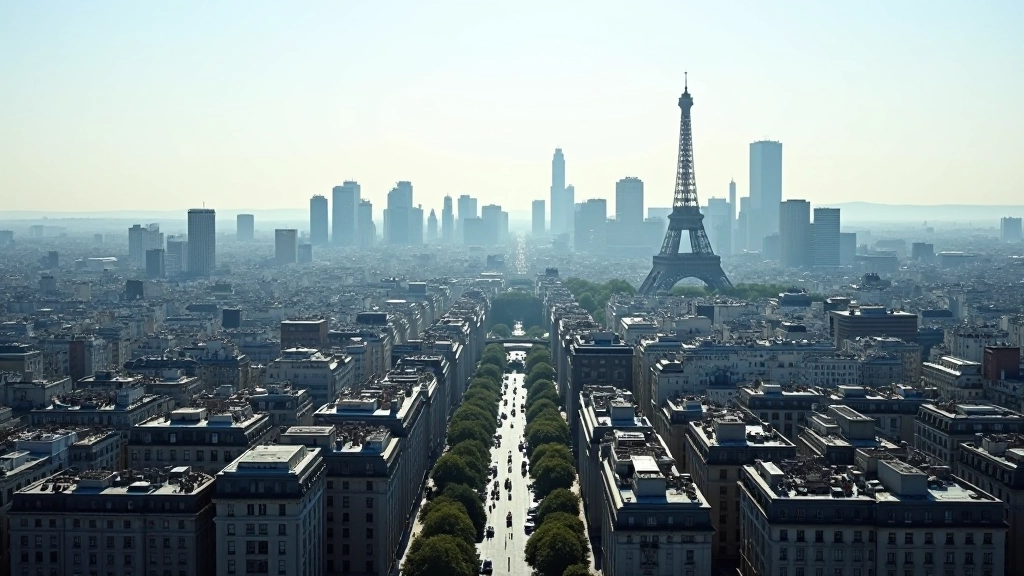 Vue aérienne de Paris montrant les zones d'activité économique et la densité urbaine du centre économique français