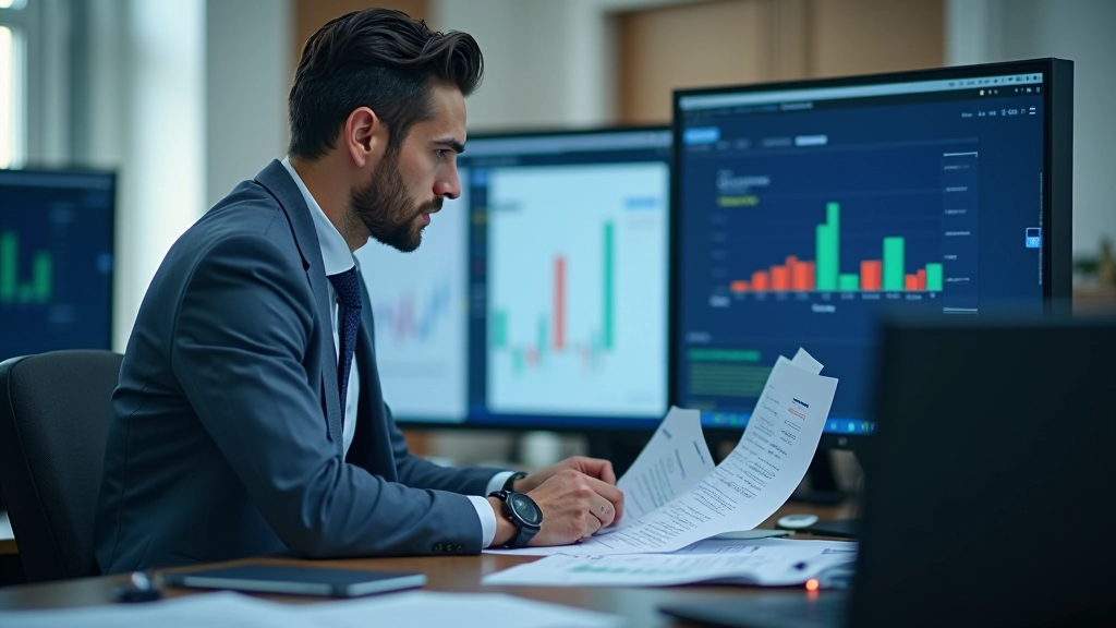 Analyste économique examinant des données macroéconomiques complexes