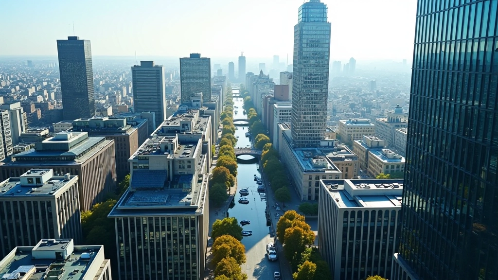 Vue aérienne de la ville de Paris avec bâtiments modernes et historiques